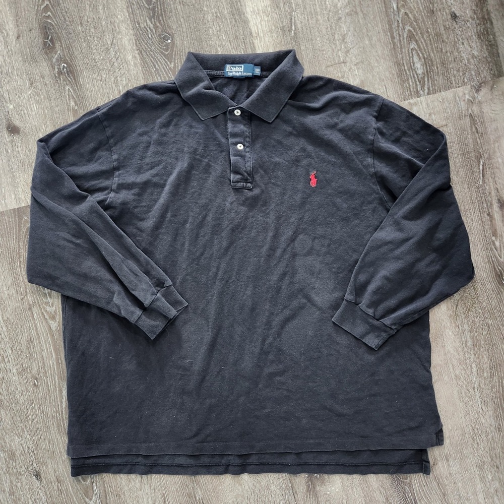Polo Ralph Lauren Mens Long Sleeve Polo Shirt 3XB Black Red Pony Logo